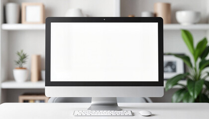 Fototapeta premium Blank computer screen on modern desk background