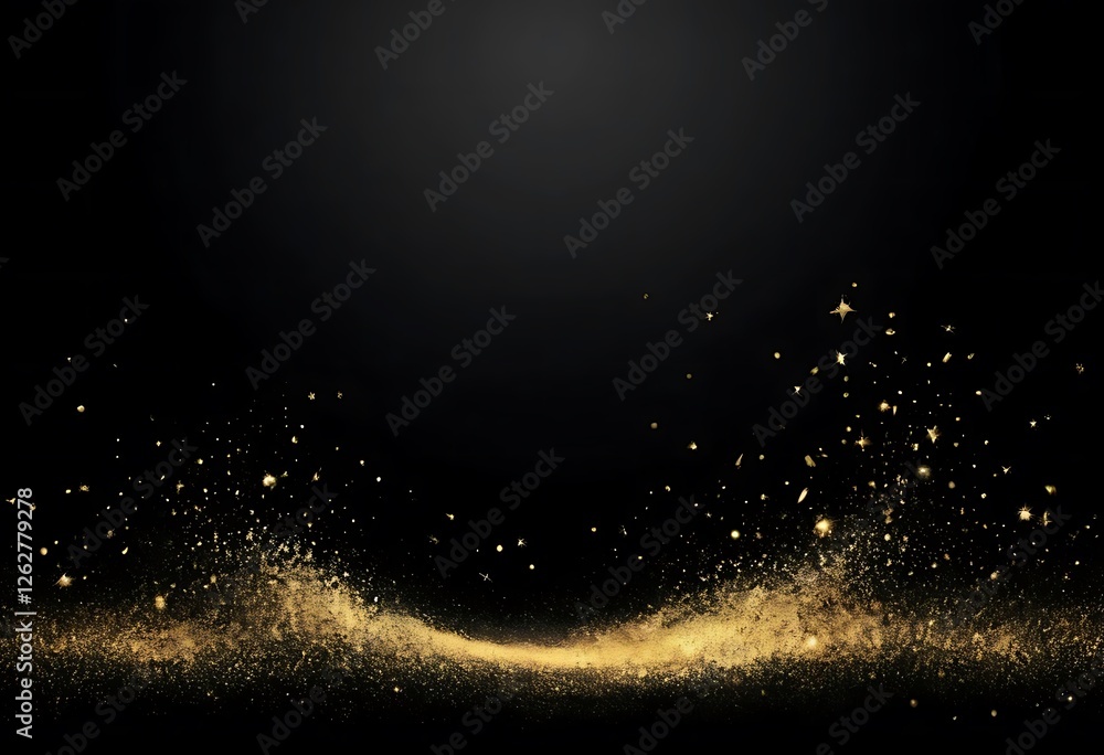 Poster Golden Radiance, An Ethereal Display of Sparkling Particles on Dark Void