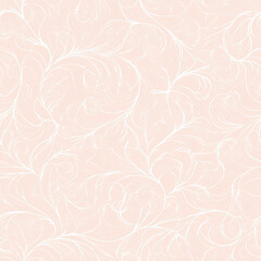 Fototapeta premium A delicate lace-like line pattern, with thin ornamental swirls in white over a soft pastel background. A gentle and elegant design for baby clothing
