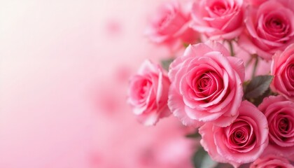 Obraz premium Beautiful Close-Up of Pink Roses with Soft Light and Gentle Background, Copy Space, Background