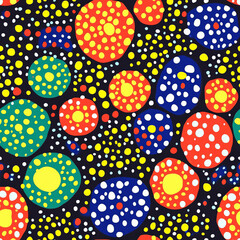 Fototapeta premium A carnival dot pattern, with bright, playful colors and confetti-like scattered dots, resembling a fun celebration