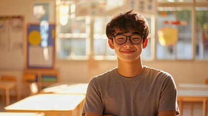 Fototapeta premium happy asian teenager student in classroom