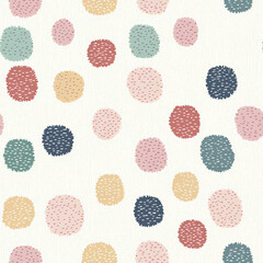 A cozy knitted polka dot pattern, where tiny embroidered circles create a soft and warm handmade aesthetic in pastel tones