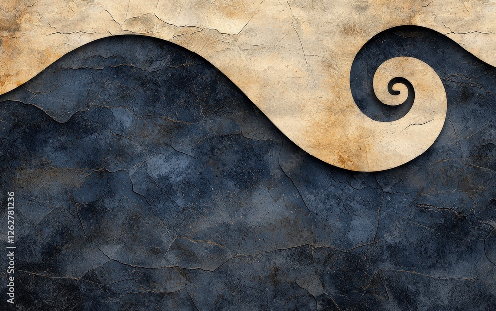 Poster abstract textured background with dark wave shape and elegant spiral design creating a unique artist