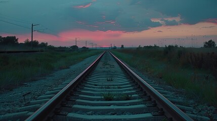 Fototapeta premium sunset over an empty railway track