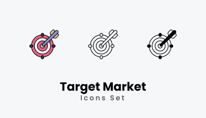 Target Market Icons thin line and glyph vector icon stock illustration