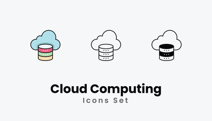 Cloud Computing Icons thin line and glyph vector icon stock illustration