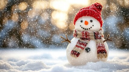 Fototapeta premium Joyful Snowman in Snowy Winter Wonderland