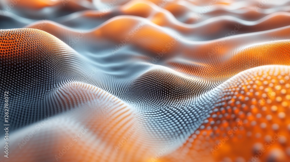 Poster abstract flowing surface of metallic spheres with dynamic lighting