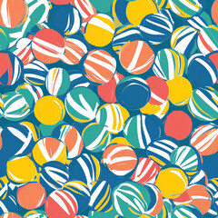 A toy ball pattern, where multicolored round shapes bounce and overlap, creating a fun and lively kids&acirc;&euro;&trade; print