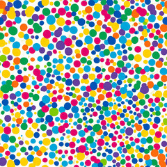 A festival-inspired confetti explosion pattern, with small multi-colored circles bursting like fireworks in a joyful design