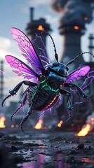 Beautiful insect outside of the factory generated with ai