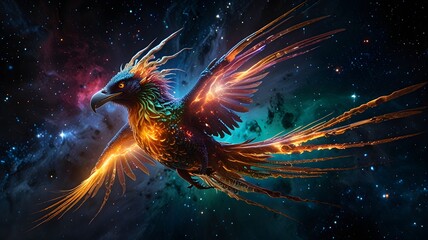 Abstract fractal background of bird in the galaxy ai generated image