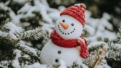 Charming Snowman in Snowy Landscape
