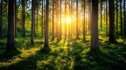 Fototapeta premium Sunset in a Serene Forest