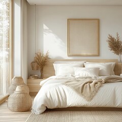 Modern Minimalist Scandinavian Bedroom Design with Natural Light Soft Textiles and Wood Elements