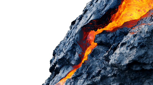 volcano with lava pouring out of it's side and fire flowing down the side of the mountain PNG image, PNG file, Generative art.