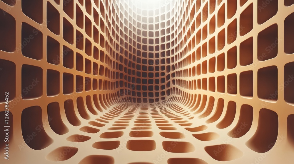 Poster abstract geometrical structure made of connected rectangles forming tunnel