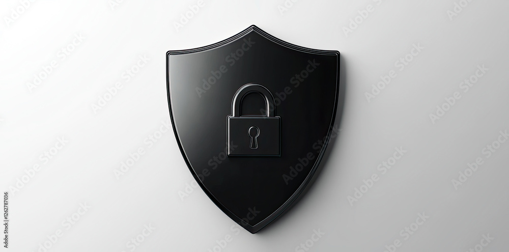 Poster black shield with padlock representing digital security and data protection