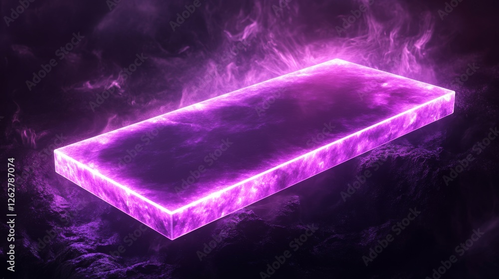 Poster glowing rectangular platform hovering above a mysterious dark surface