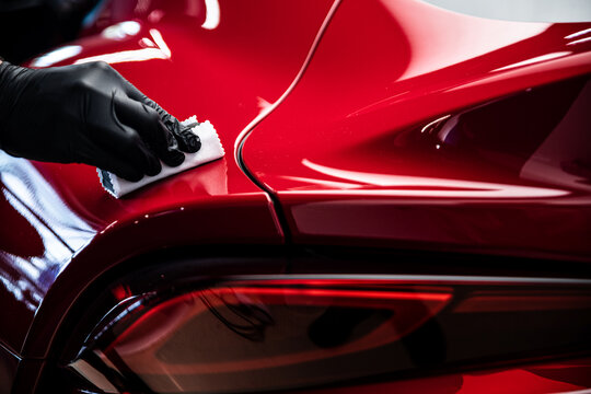 Ceramic or graphene coating on red paint ensures vibrant color deep gloss and extended durability