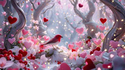Abstract background with flowers and bird generated with ai