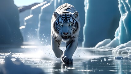 White tiger in ice generated with ai