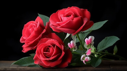 Fototapeta premium romantic red rose and sweet pea bouquet