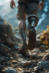 Obraz premium Conquering the mountains: person with a prosthetic leg on a trail