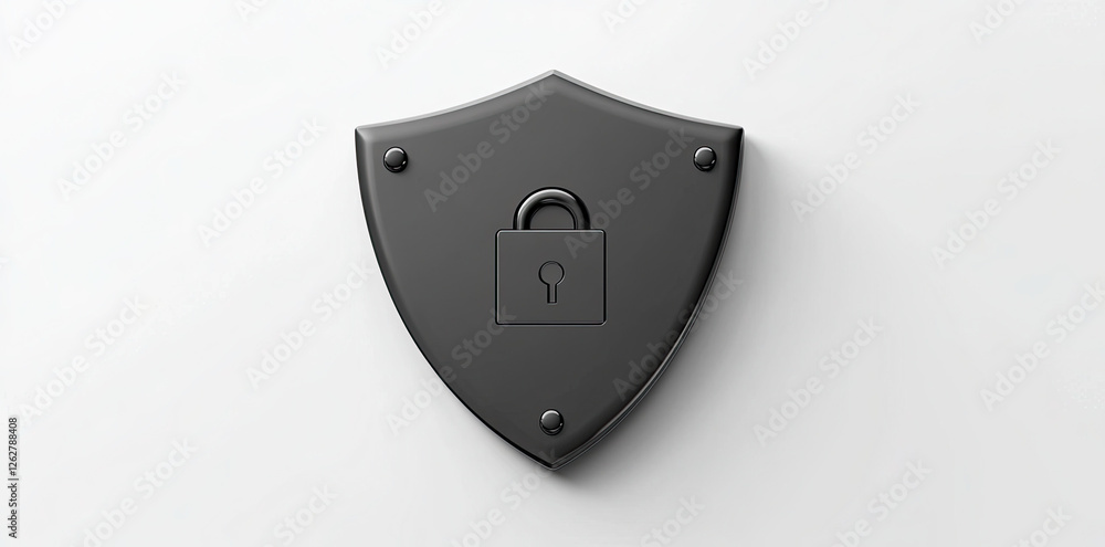 Poster black metallic shield with padlock icon representing digital security and data protection