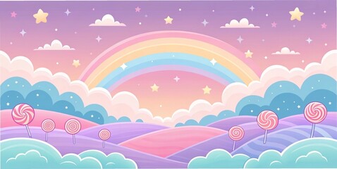 Clouds, Pastel, Fantasy, Dreamy, Sky, Rainbow, Sunset, Stars, Cute, Soft, Illustration, Whimsical, Magic, Celestial, Fluffy, Cartoon, Gradient, Colorful, Background, Digital Art, Ethereal, Wonderland,