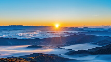 Naklejka premium A scenic urban sunrise obscured by layers of smog.