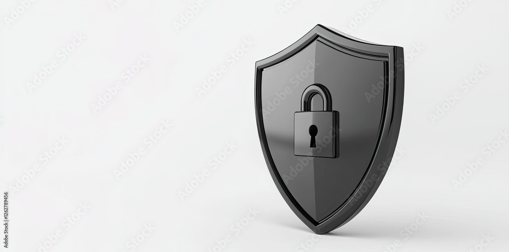 Poster black shield with padlock icon representing digital security and data protection