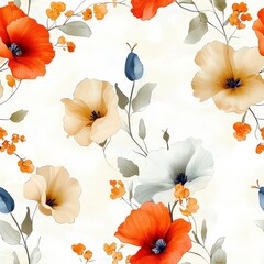 Elegant Floral Pattern with Colorful Blooms in Soft Pastel Tones for Fabric or Wallpaper Design