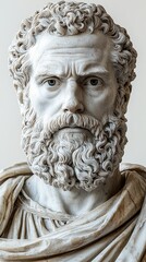 Obraz premium This impressive marble bust vividly captures human emotion and artistic craftsmanship, representing the essence of a bearded philosopher, evoking thoughts on antiquity.