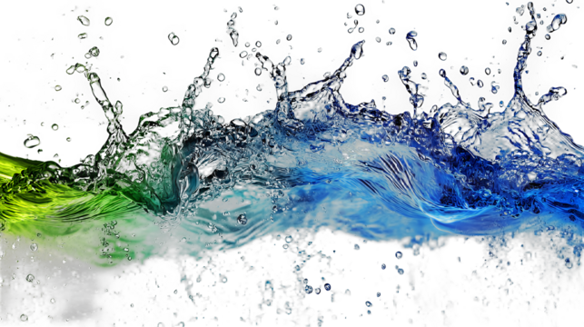 abstract art of blue and green colors in liquid on a transparent background, PNG image, PNG file, Generative art.