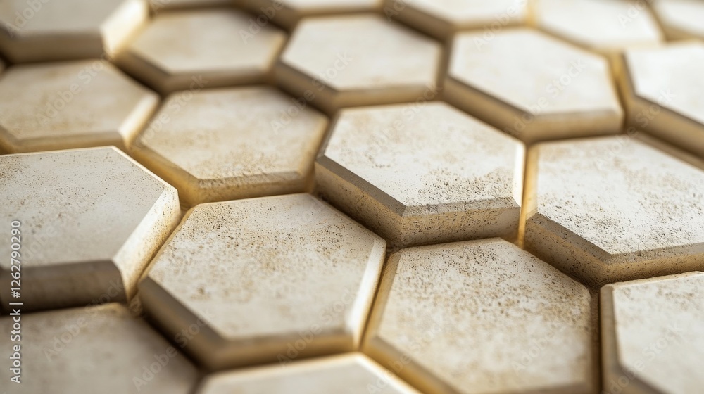Poster beige geometric pattern composed of slightly textured hexagonal shapes