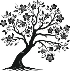 vector illustration of a feather,vector tree with floral elements,vector black silhouette of a tree,black and white floral ornament,black and white flower,abstract floral background
