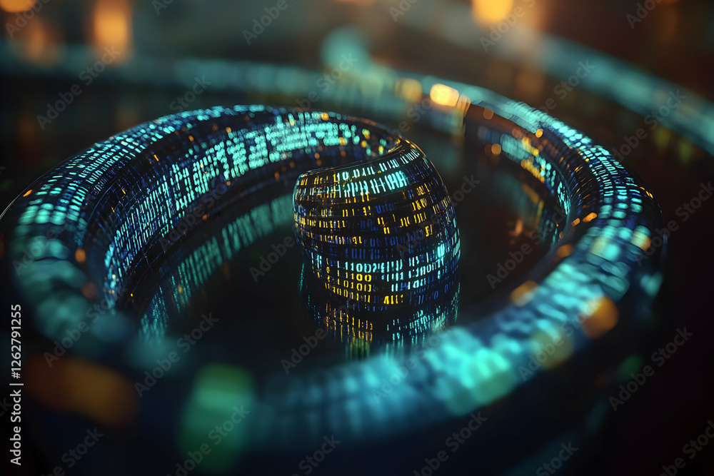 Poster abstract glowing spiral pattern with digital code