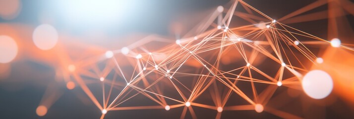 Abstract Orange Geometric Pattern with Triangles and Bokeh Lighting on Technology Background