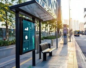A smart bus stop with real-time air quality updates.