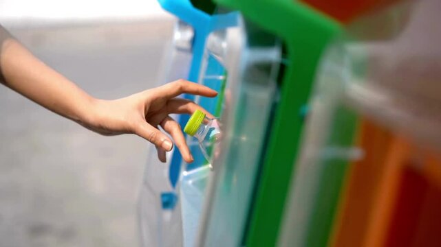 people throwing garbage Many dump cans. sorted garbage Trash cans sorting Ecology recycle concept 4K