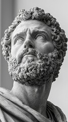 This striking image presents a majestic stone figure gazing upwards, showcasing its powerful pose and exquisite details, reflecting human aspiration and the pursuit of greatness.