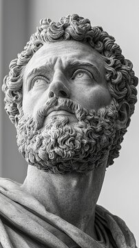 Naklejki This striking image presents a majestic stone figure gazing upwards, showcasing its powerful pose and exquisite details, reflecting human aspiration and the pursuit of greatness.