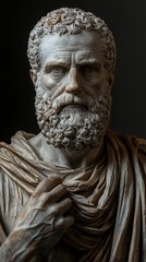 This magnificent marble piece presents a historic figure gracefully holding a part of his robe, beautifully highlighting the intricacy of craftsmanship and classical details.