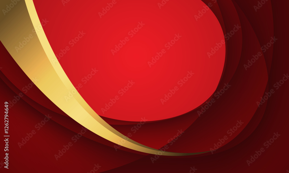 Poster abstract gold curve on red shadow with blank space design modern luxury elegan background vector