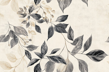 Repeating drawings with the image of leaves and flowers, creating a cozy and natural atmosphere, textures, patterns