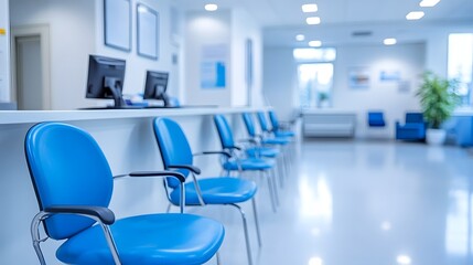 Sleek and Modern Medical Office Interior with Blue Waiting Room Chairs