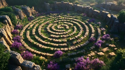 Aerial View of an Ancient Stone Labyrinth