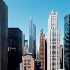 Fototapeta premium City Skyline View of Modern and Historic Skyscrapers